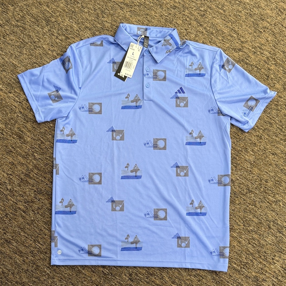 adidas Men's Allover Printed Polo Golf Shirt, Blue Fusion, Large